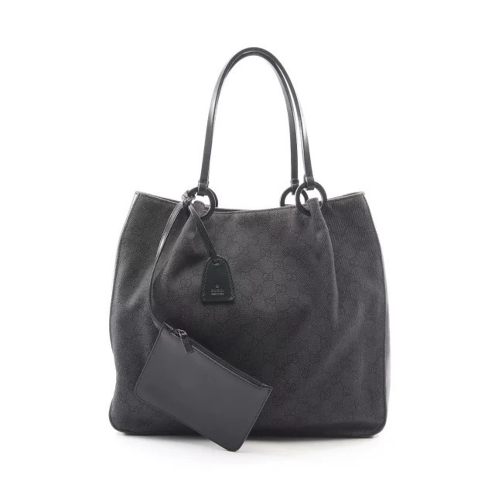 Gucci GG Tote Bag Pouch Canvas Leather Black